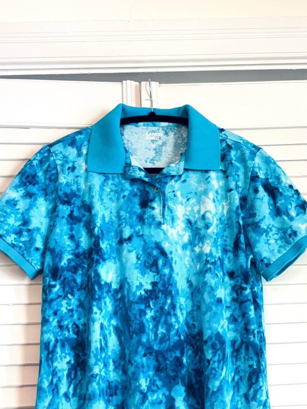Lands’ End Blue Tie Dye Polo Shirt Dress Tennis Prep Preppy Small - Picture 2 of 6